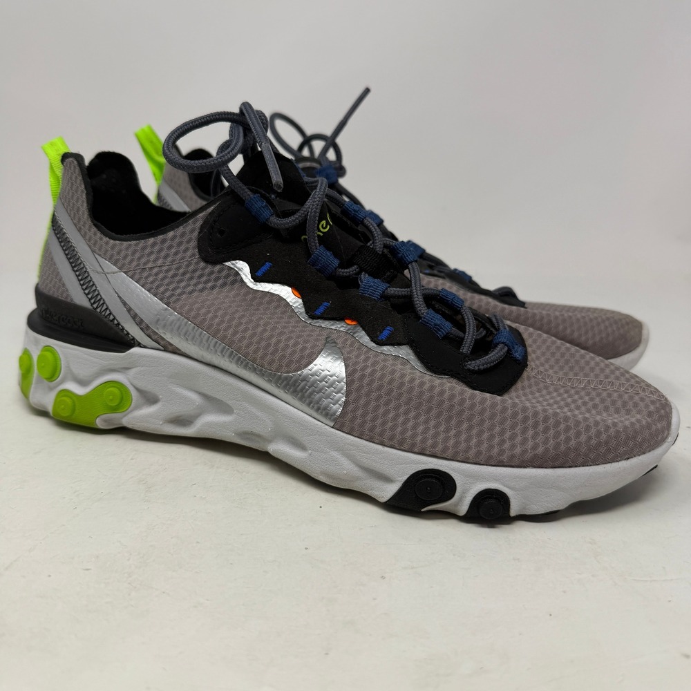 Nike Sneakers Mens 8 React Element 55 Grey Silver Lime CI3831-200 EUC